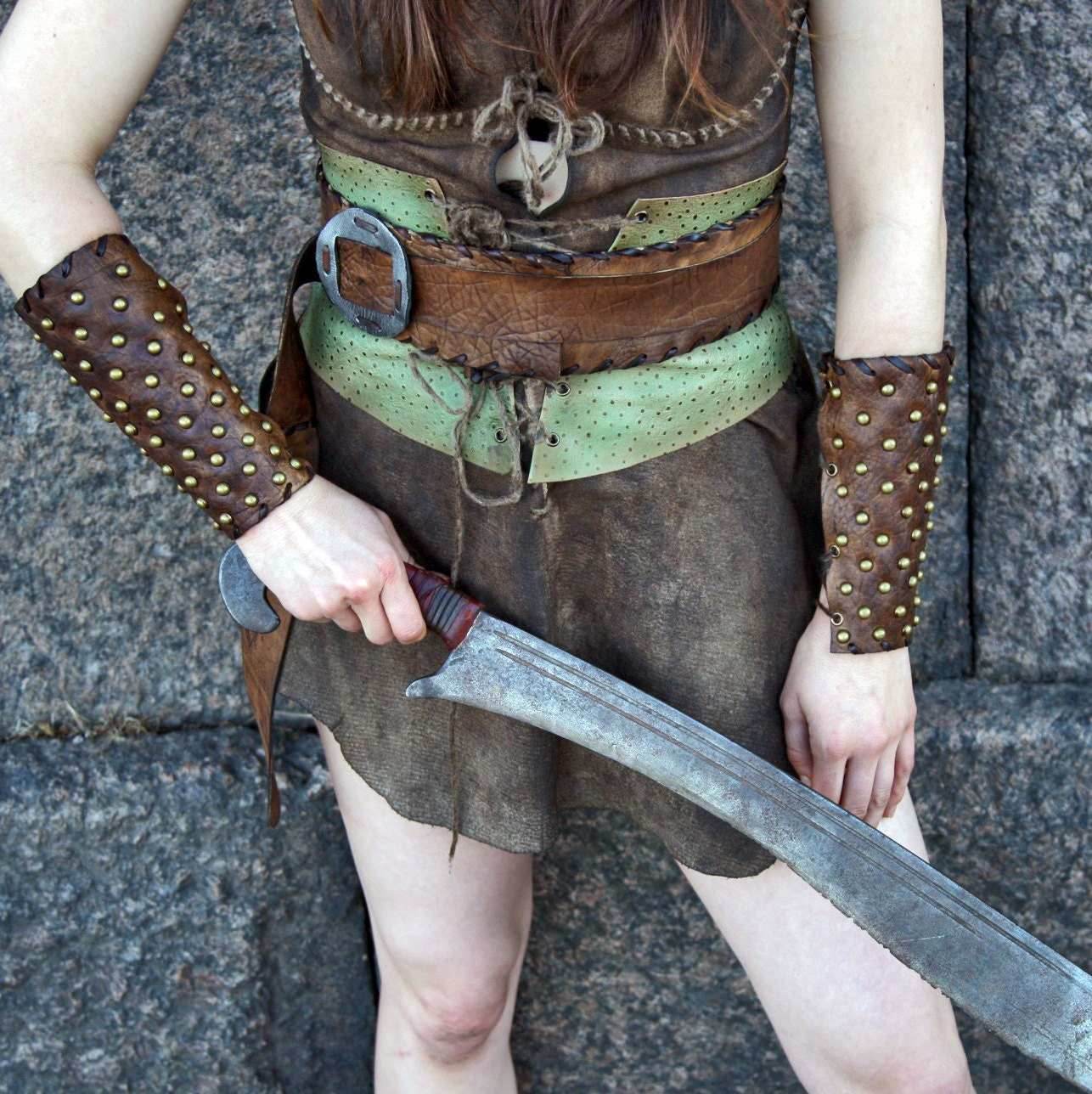 Medieval leather bracers for Larp - brown (as pictured)