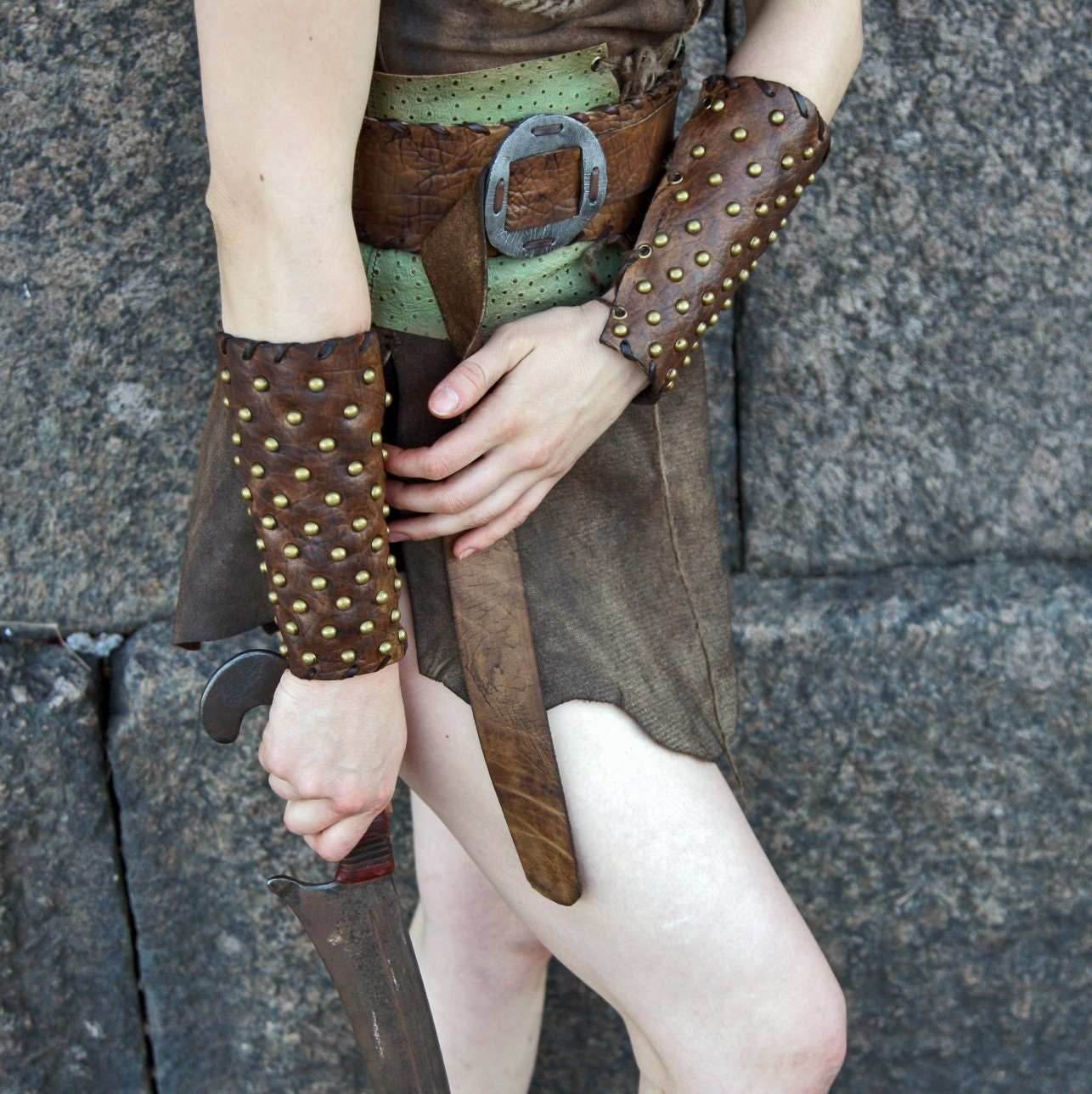 Medieval leather bracers for Larp - brown (as pictured)