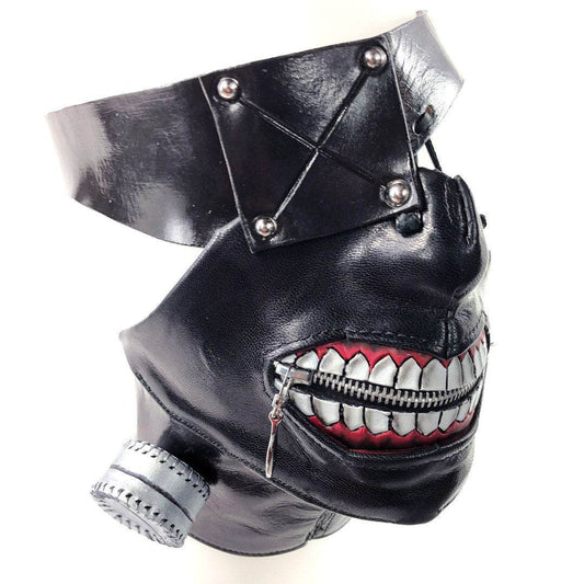 Handcrafted Genuine Leather Zipper Mouth Mask with Elastic Zipper Enclosure - 