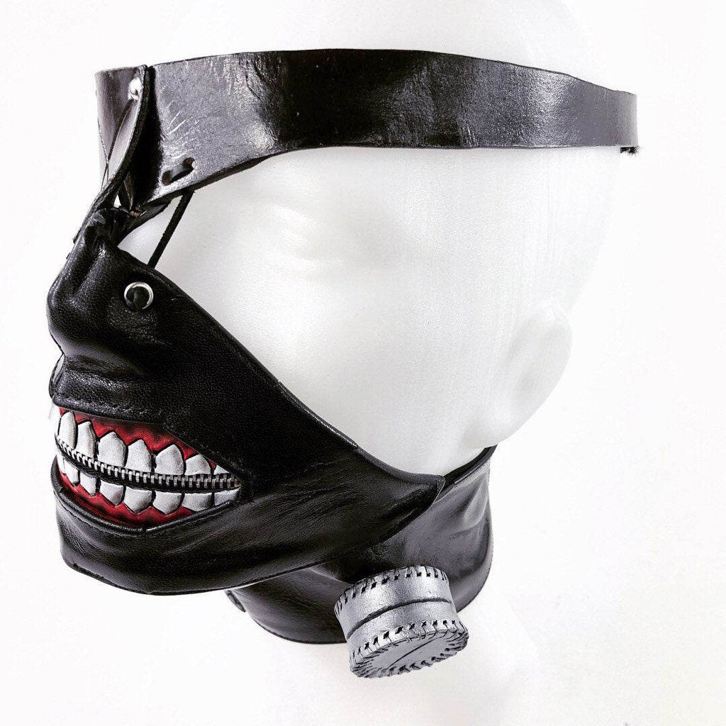 Handcrafted Genuine Leather Zipper Mouth Mask with Elastic Zipper Enclosure - 