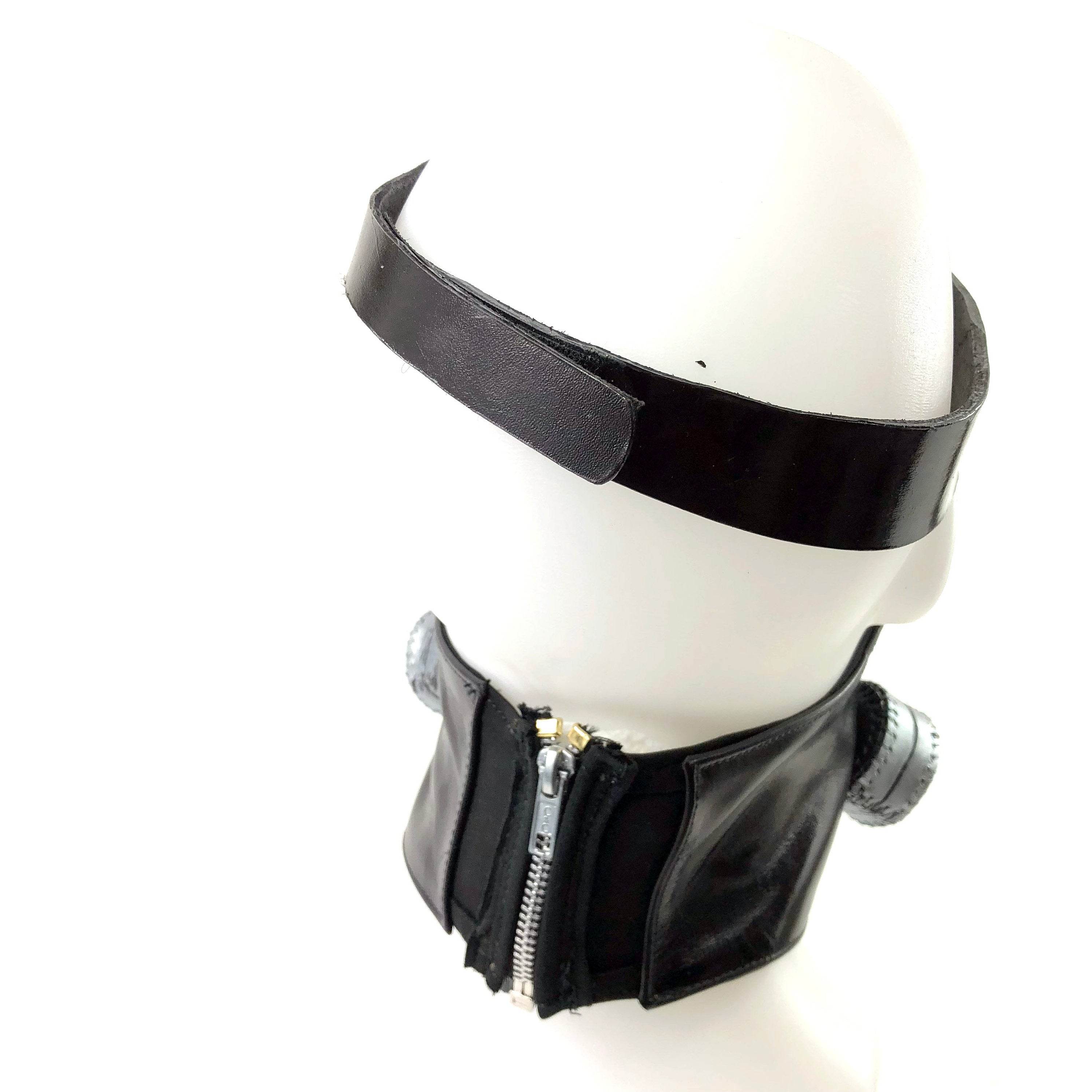 Handcrafted Genuine Leather Zipper Mouth Mask with Elastic Zipper Enclosure - 