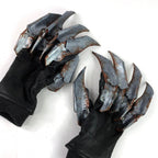 One Set of Two Handcrafted Genuine Leather Gloves with Claws in Rusted Metal Paint - 