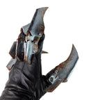 One Set of Two Handcrafted Genuine Leather Gloves with Claws in Rusted Metal Paint - 