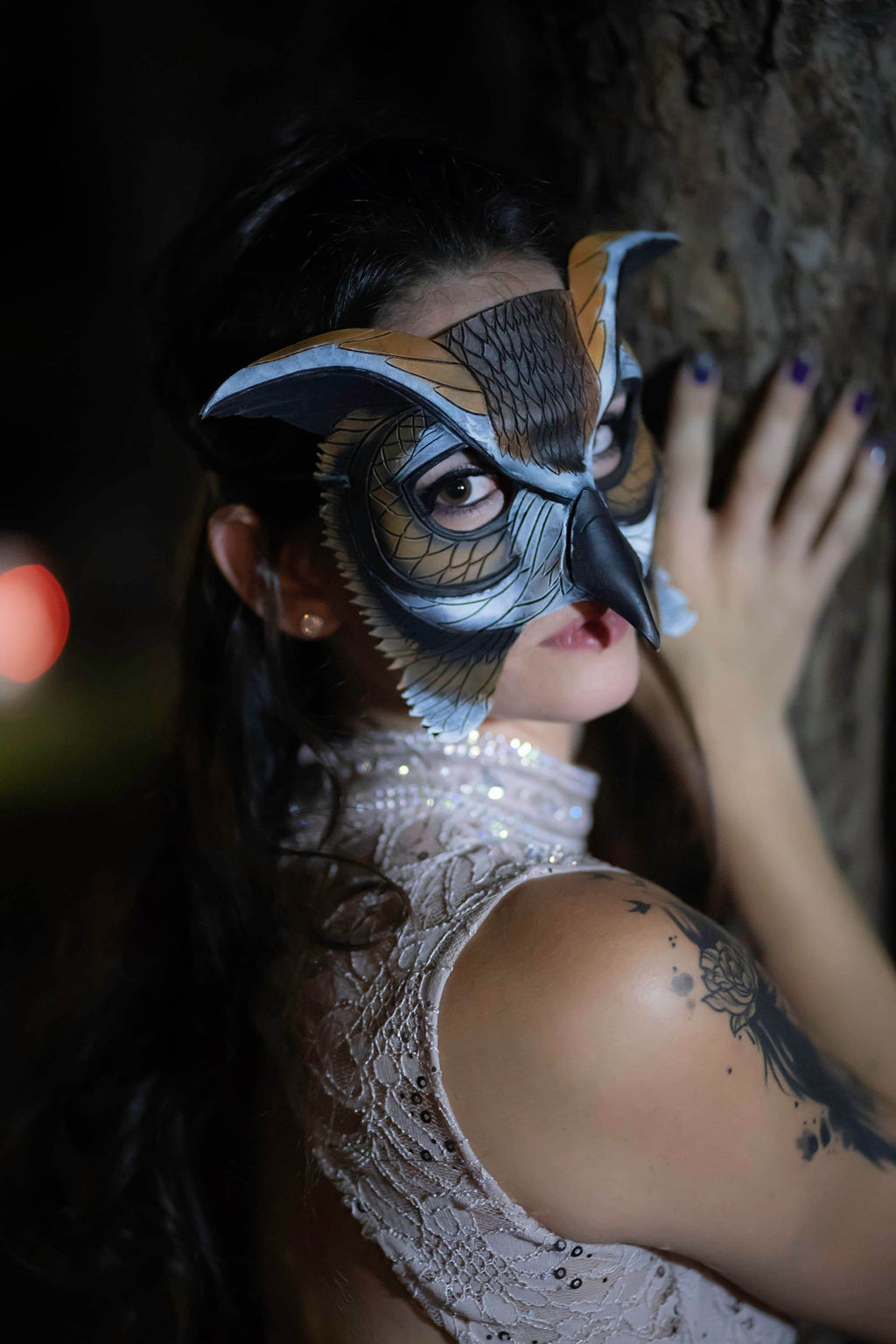 In Stock - Horned Owl Handmade Genuine Leather Mask - 