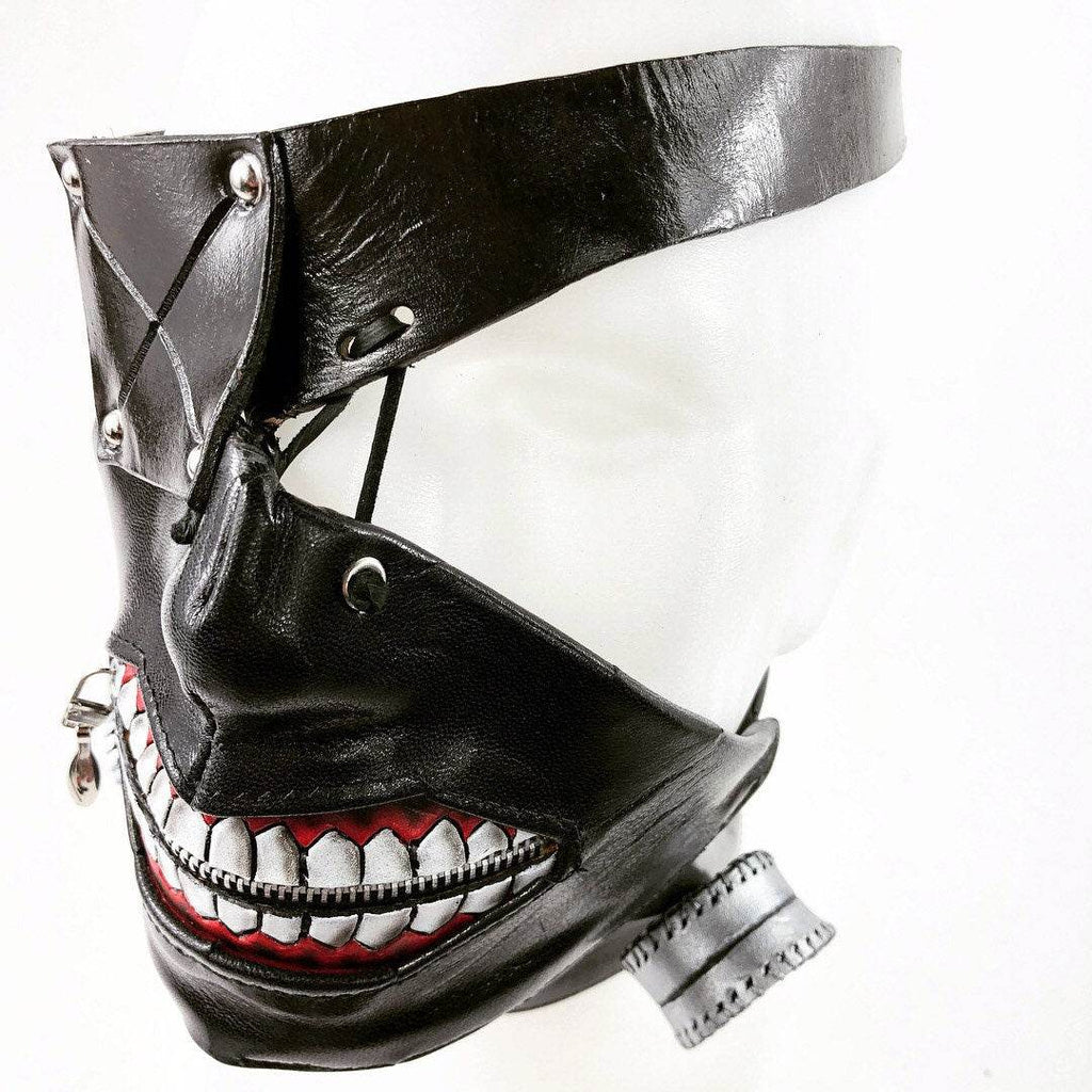 Handcrafted Genuine Leather Zipper Mouth Mask with Elastic Zipper Enclosure - 