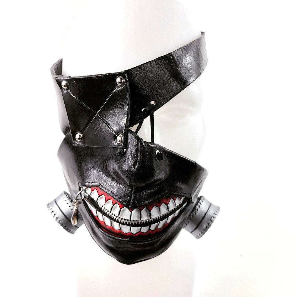 Handcrafted Genuine Leather Zipper Mouth Mask with Elastic Zipper Enclosure - 
