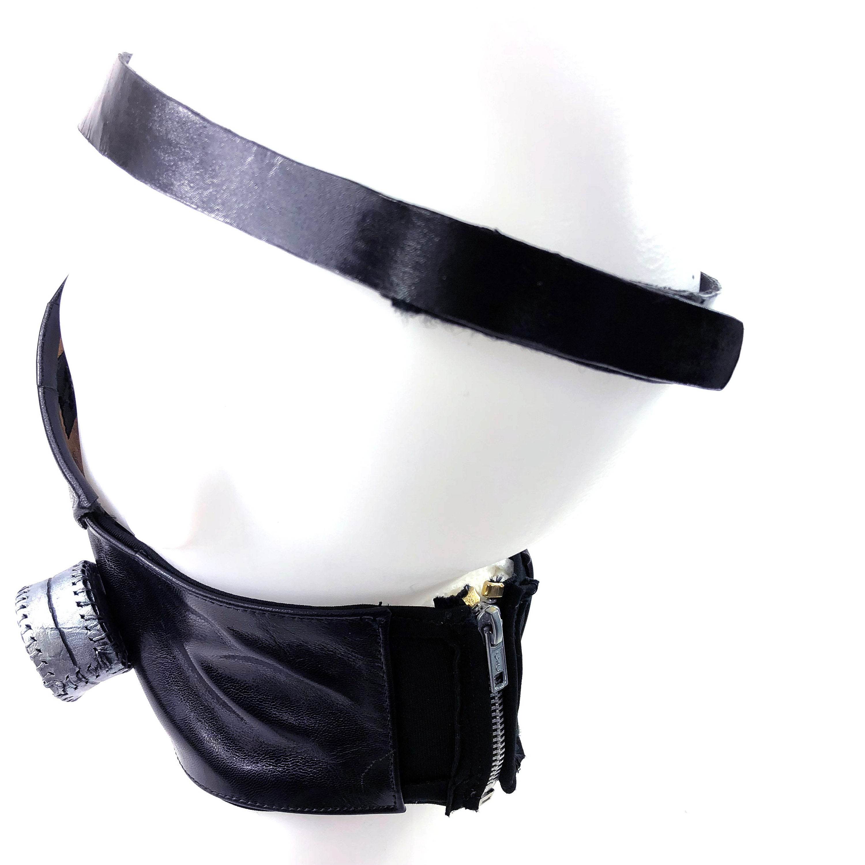 Handcrafted Genuine Leather Zipper Mouth Mask with Elastic Zipper Enclosure - 
