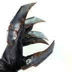 One Set of Two Handcrafted Genuine Leather Gloves with Claws in Rusted Metal Paint - 
