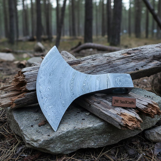 Damascus Steel Bearded Axe Head Blank – Hand Forged Viking Axe Head for Custom Handle Making | JW SteelCrafts