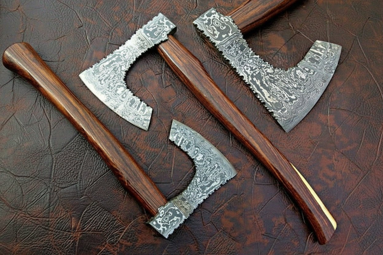 Handmade Damascus Steel Bearded Viking Axe with Hardwood Handle – Custom Forged Norse Camp Axe | JW SteelCrafts