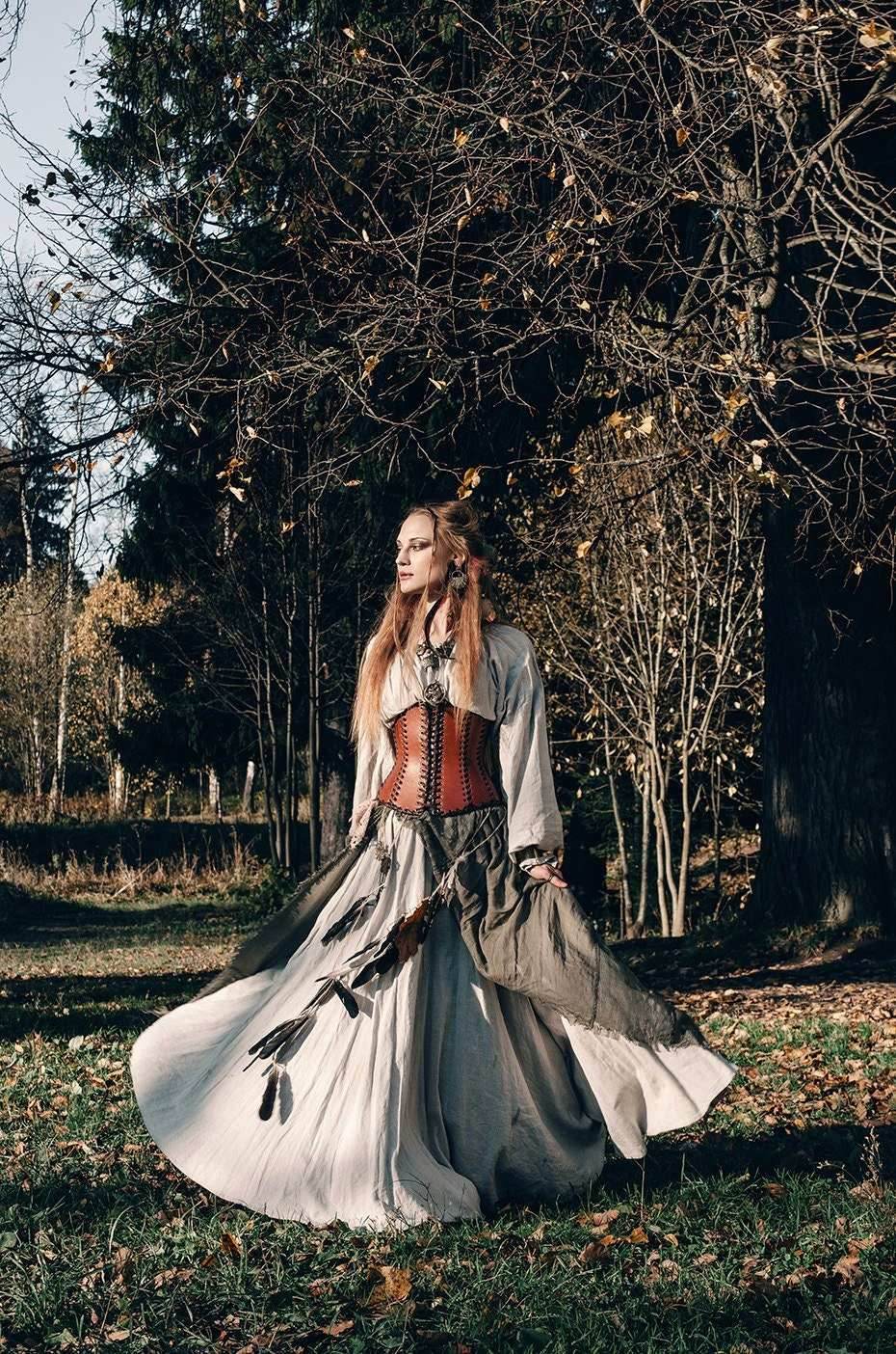 Leather brown corset belt “Forest witch” - XS / Brown (as on foto)