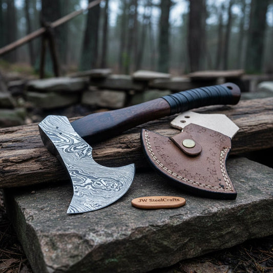 Hand Forged Damascus Steel Hatchet Hawks Tomahawk Axe Rose Wood DK-0062