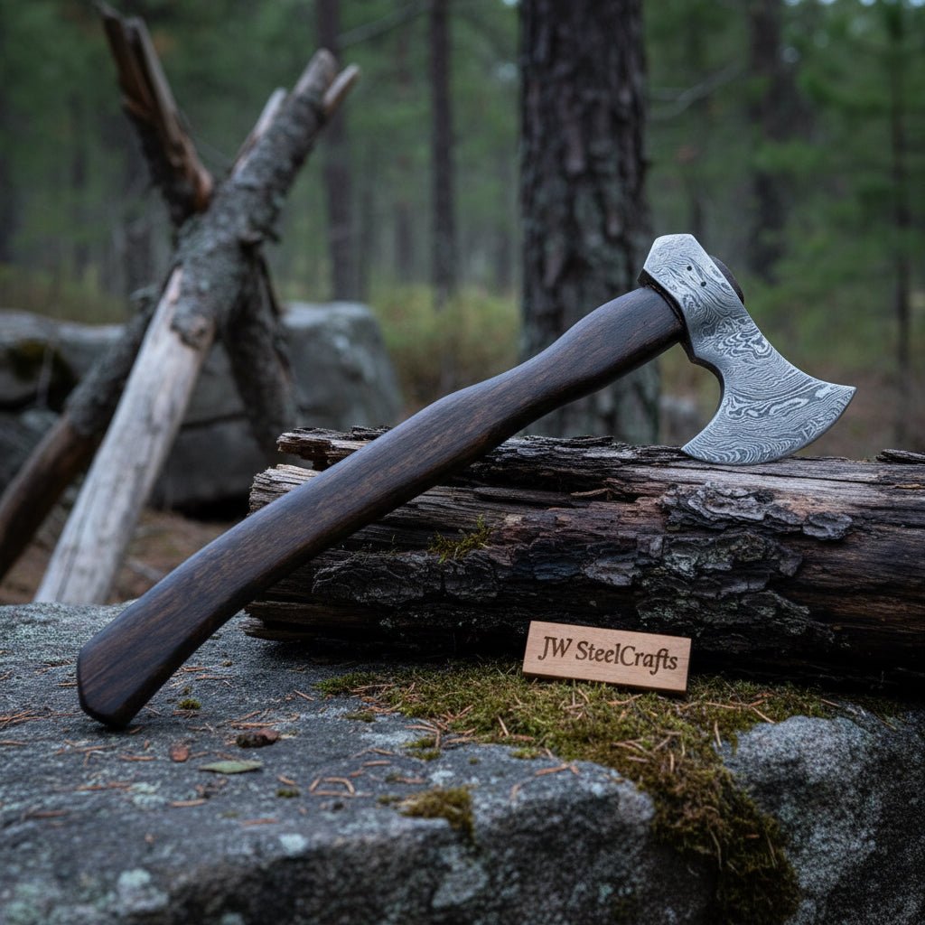 Hand Forged Damascus Steel Hatchet Hawks Tomahawk Axe Rose Wood DK-0062