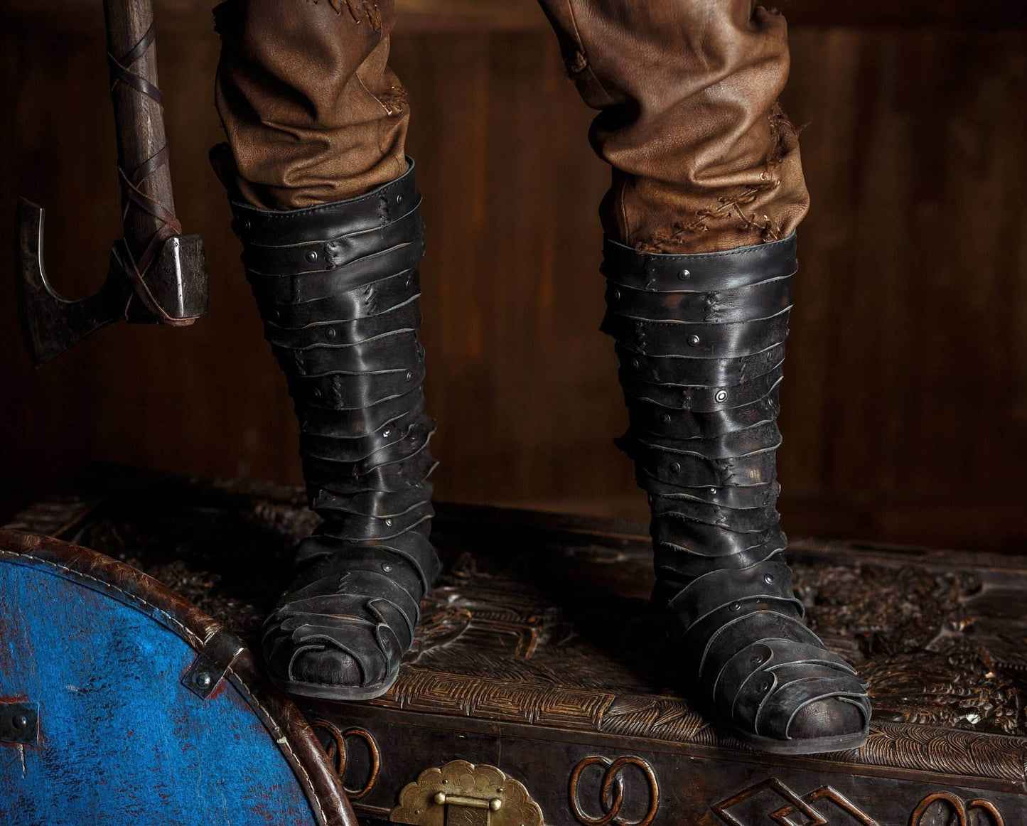 Ragnar black leather boots (Vikings) - Black / 5