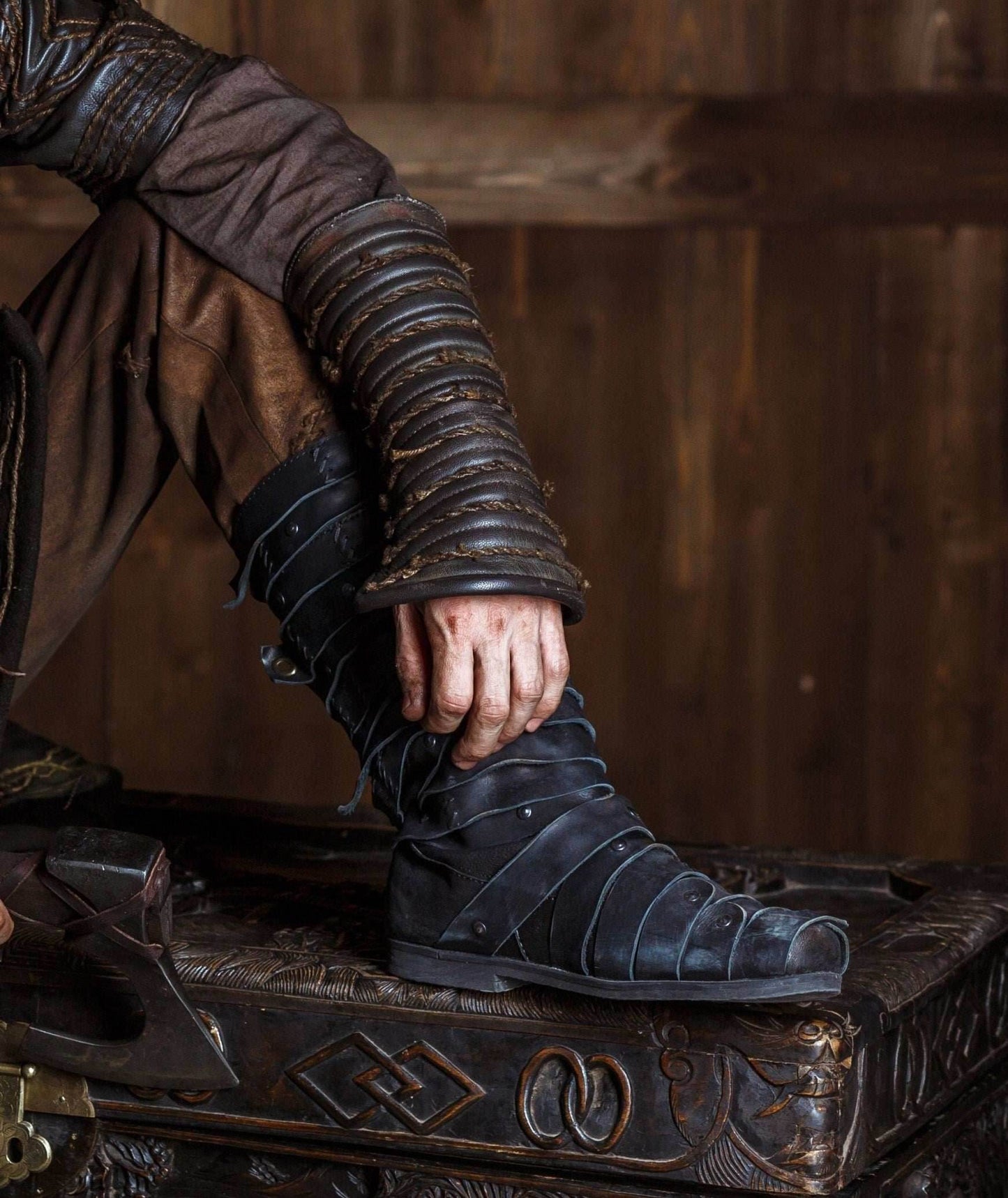 Ragnar black leather boots (Vikings) - Black / 5