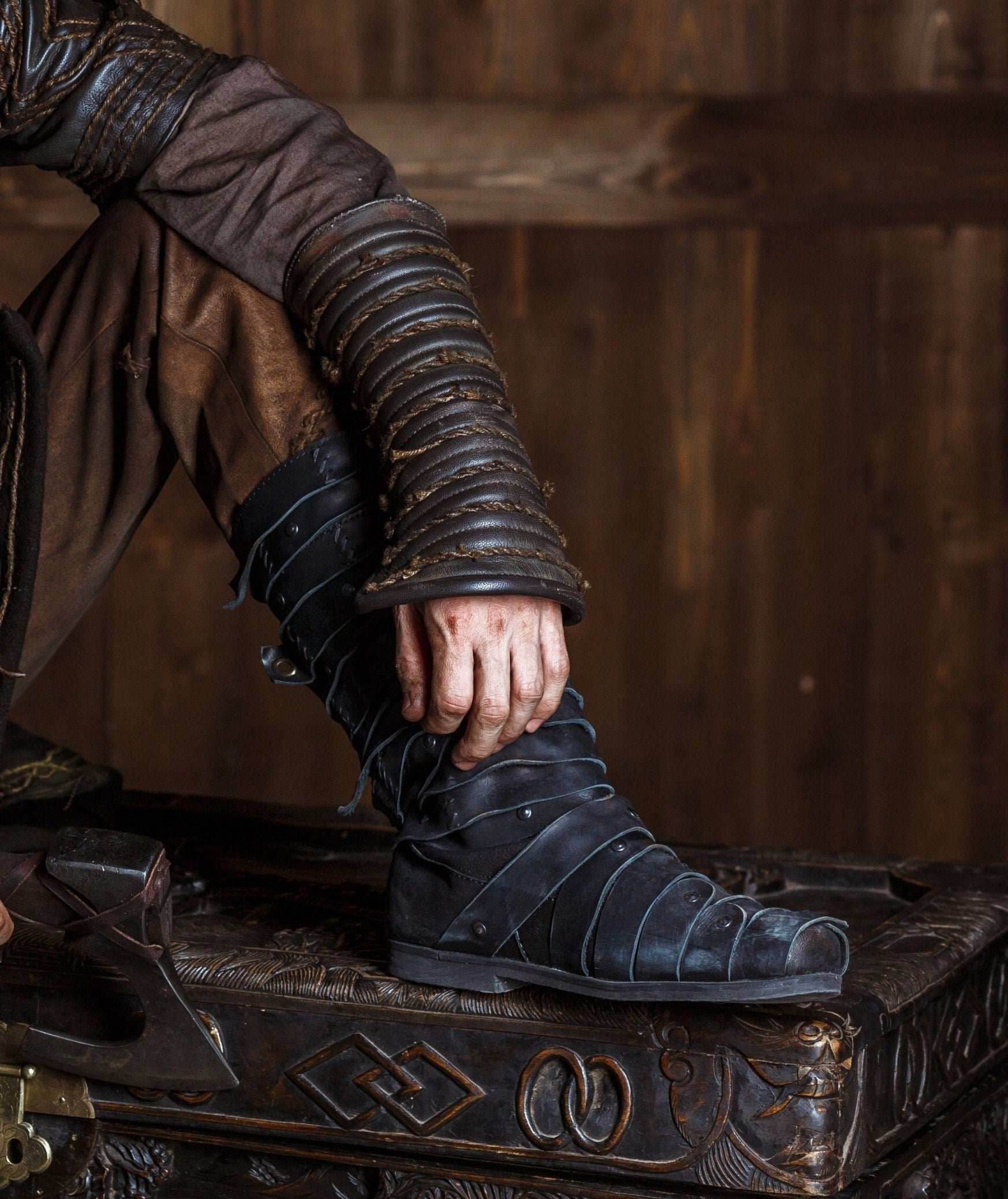 Ragnar black leather boots (Vikings) - Black / 5