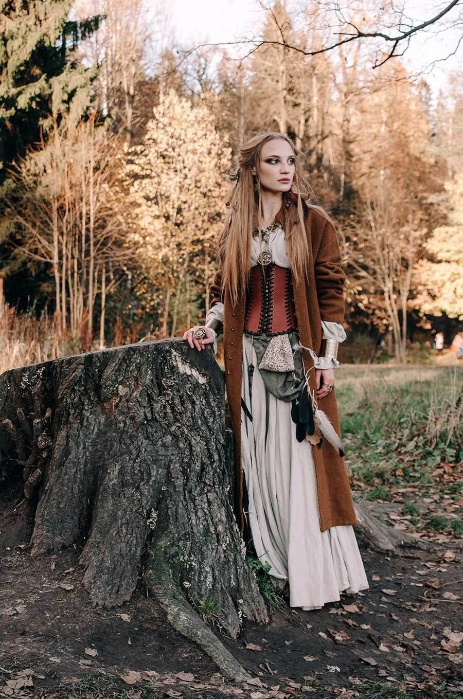 Leather brown corset belt “Forest witch” - XS / Brown (as on foto)