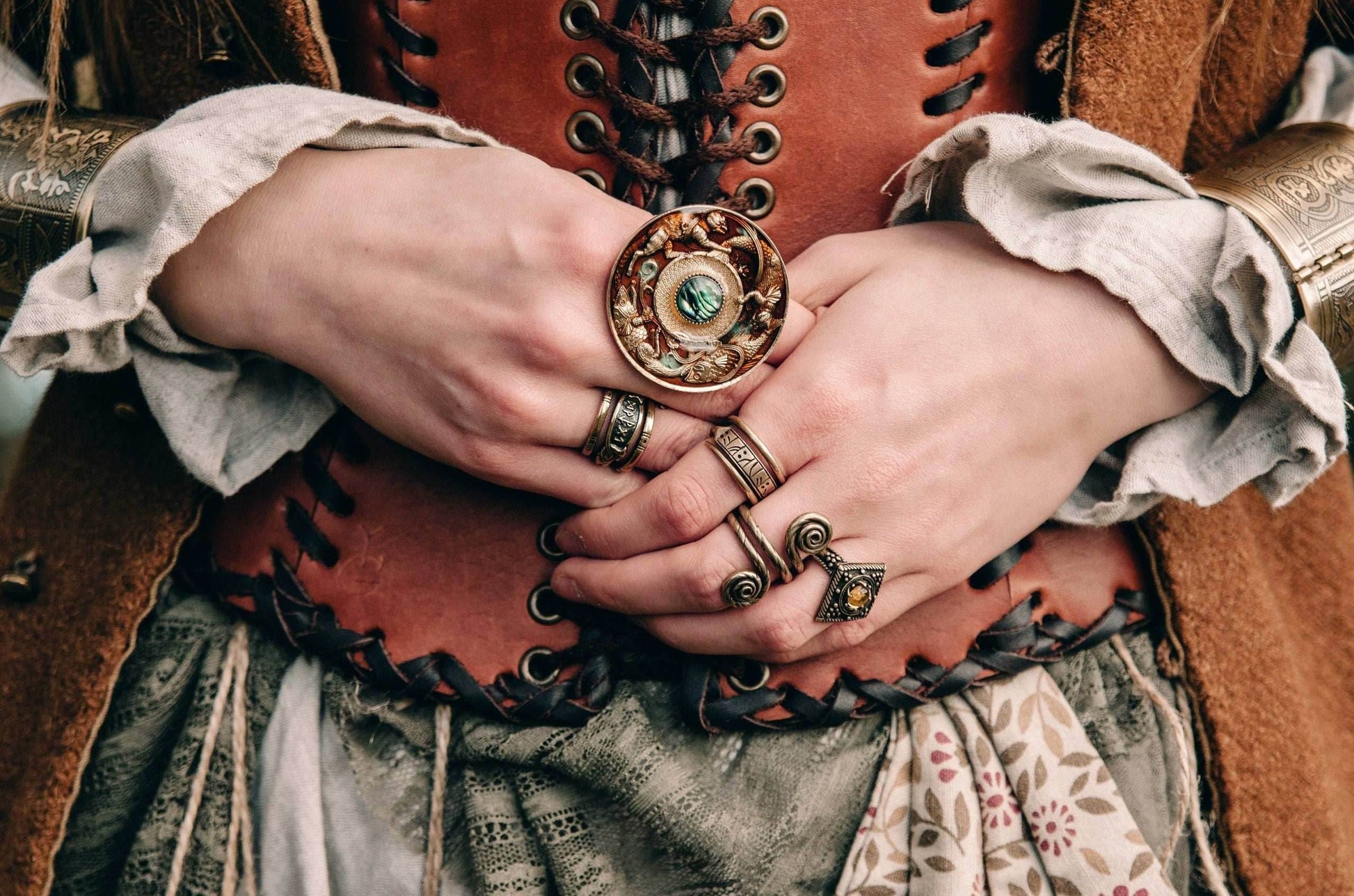 Leather brown corset belt “Forest witch” - XS / Brown (as on foto)