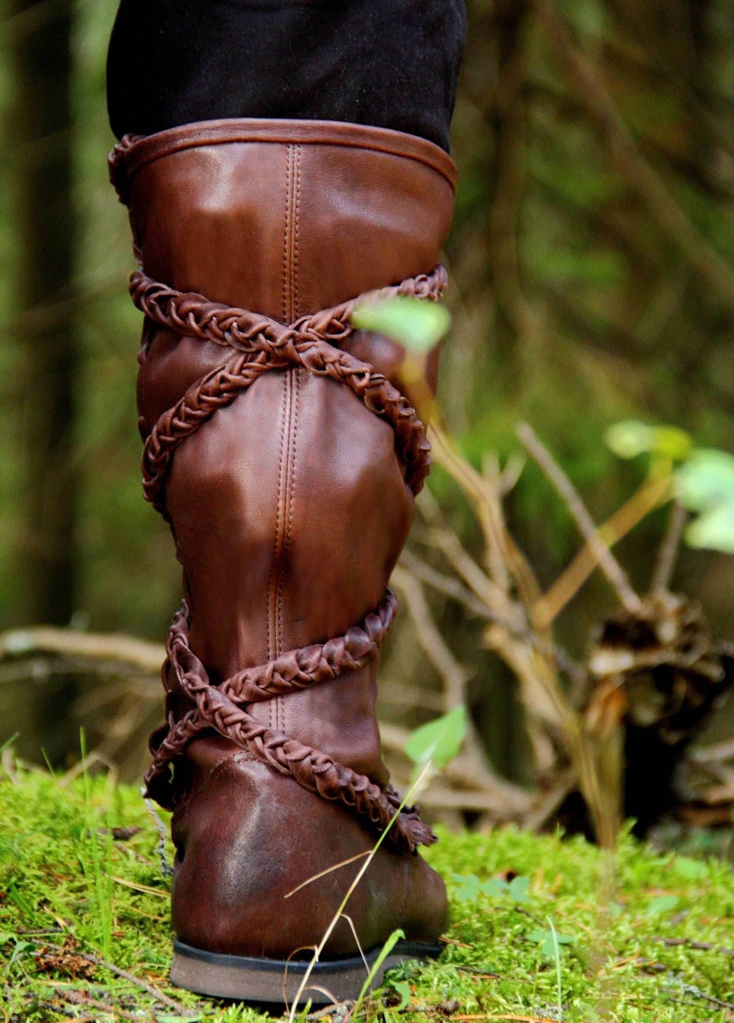 Medieval leather high boots with ties - Tan (as on photo) / 5