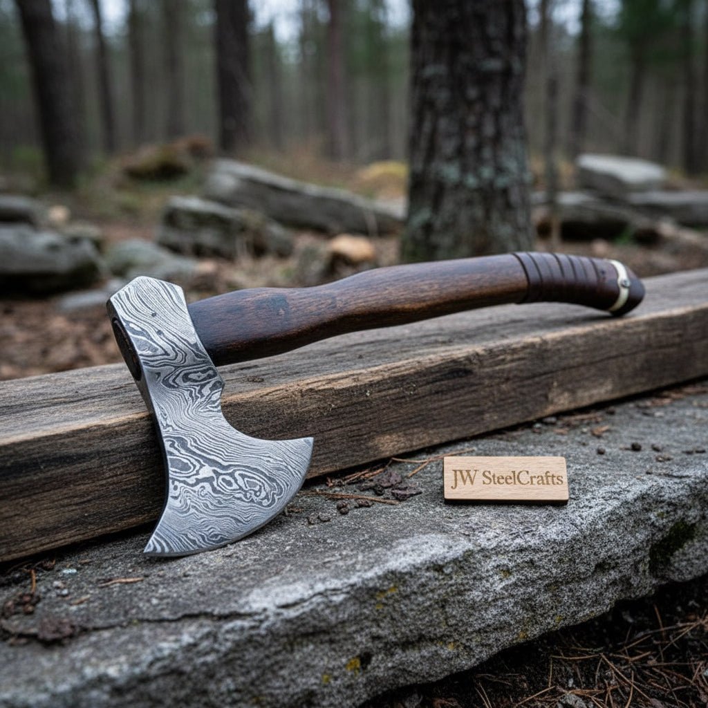 Hand Forged Damascus Steel Hatchet Hawks Tomahawk Axe Rose Wood DK-0062