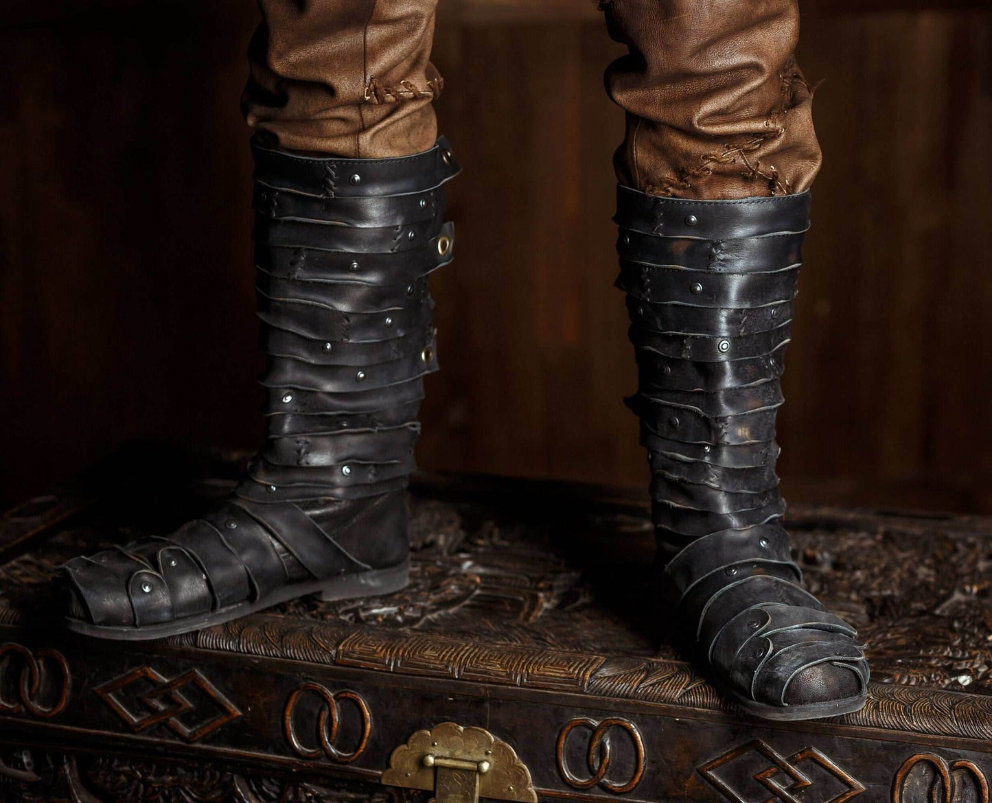 Ragnar black leather boots (Vikings) - Black / 5
