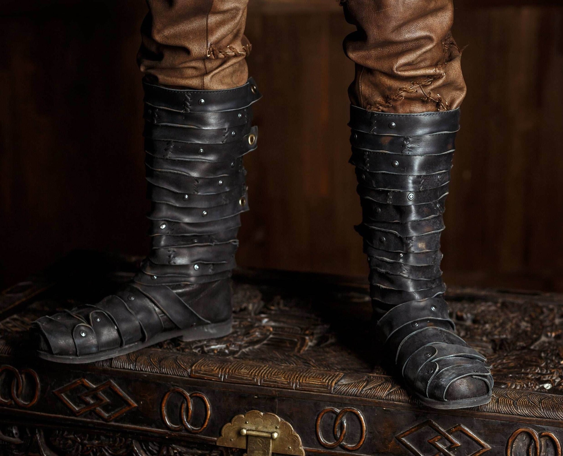 Ragnar black leather boots (Vikings) - Black / 5