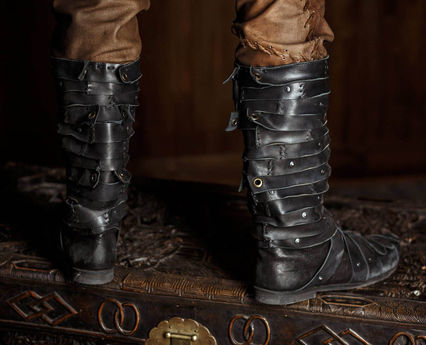 Ragnar black leather boots (Vikings) - Black / 5