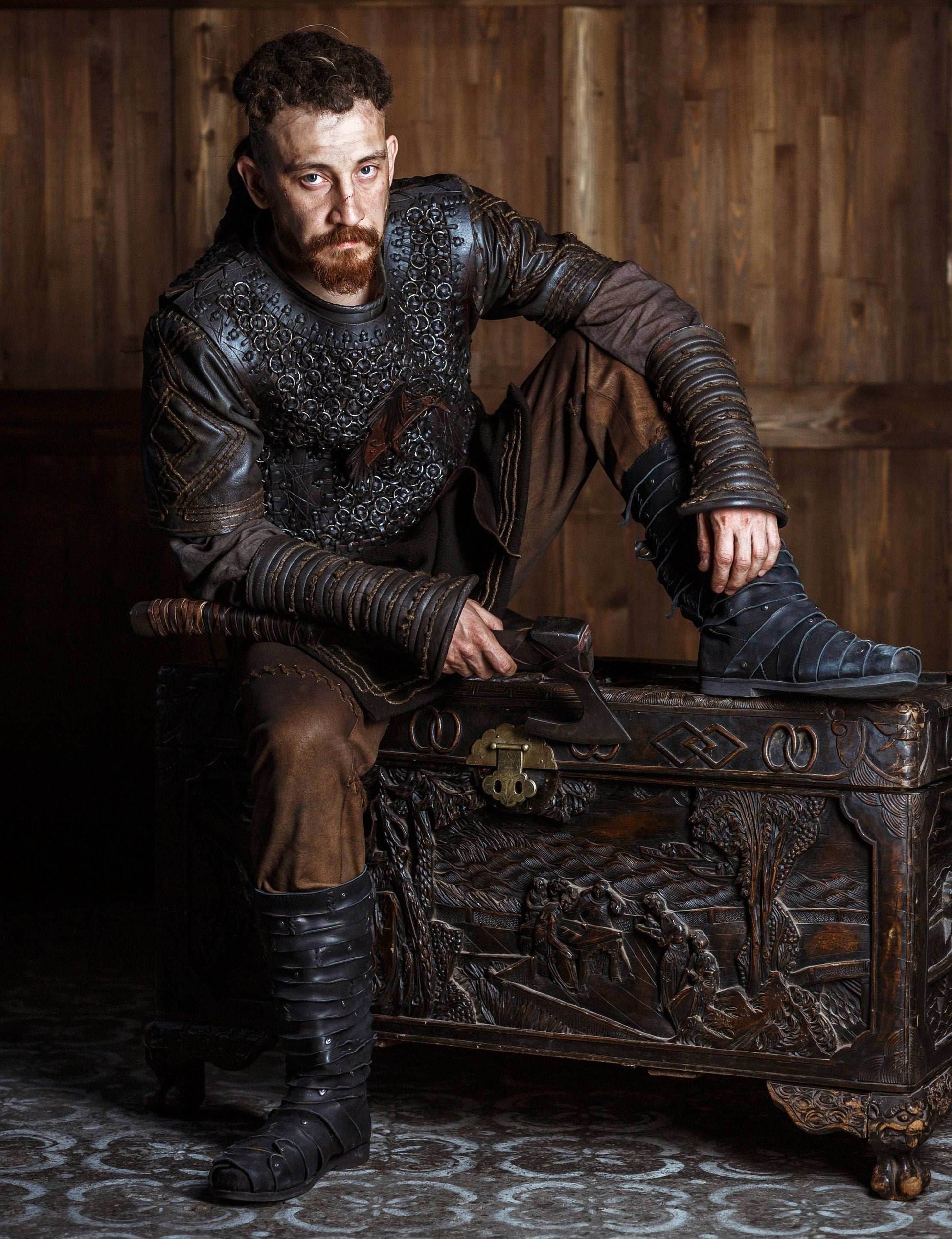 Ragnar black leather boots (Vikings) - Black / 5