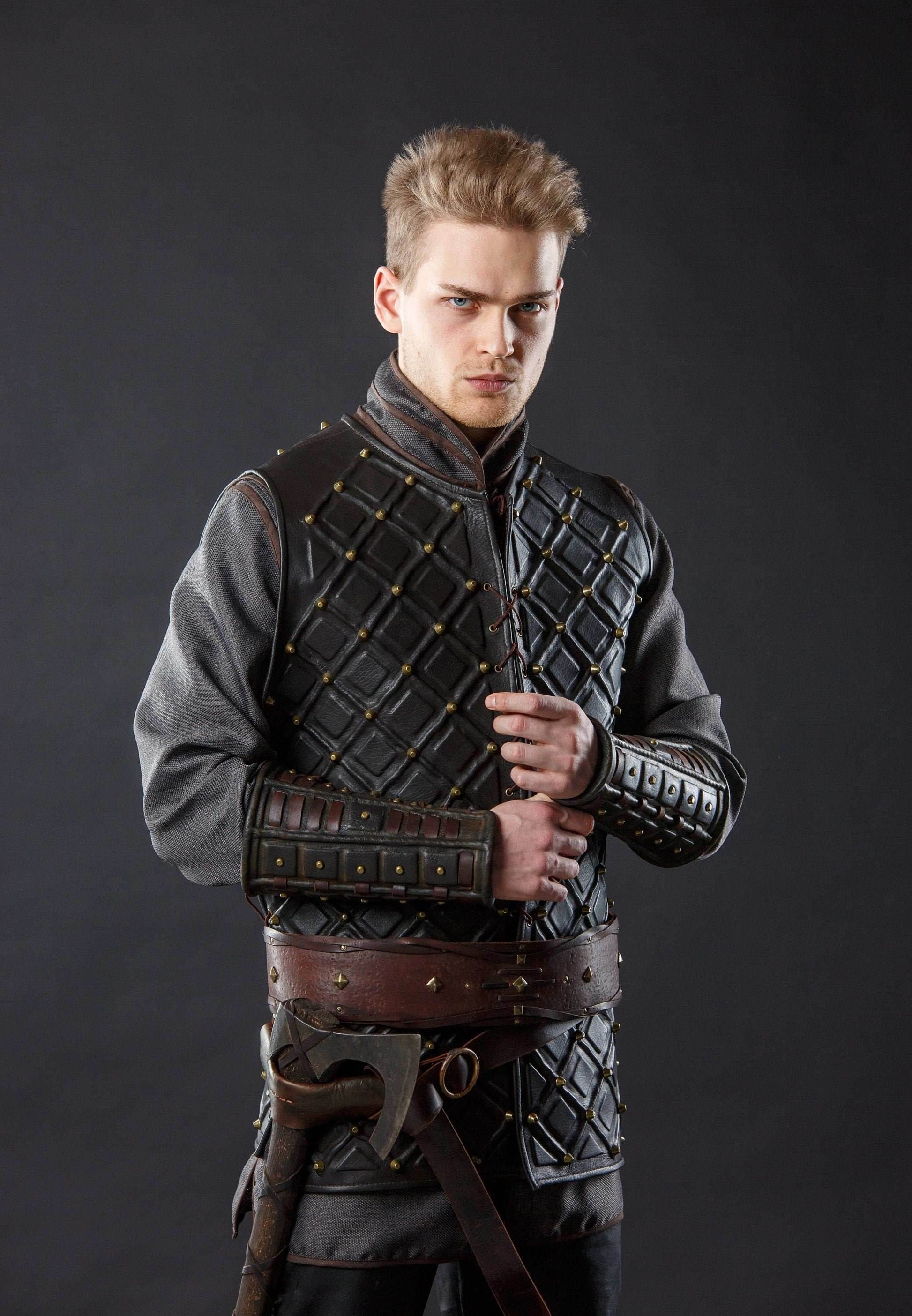 Medieval leather bracers for Larp - for one hand