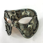 Dual Layer Handmade Genuine Leather Mask in Silver Rust with Swarovski Crystals - 