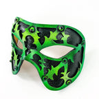 Dual Layer Handmade Genuine Leather Mask in Green and Black with Swarovski Crystals - 