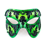 Dual Layer Handmade Genuine Leather Mask in Green and Black with Swarovski Crystals - 