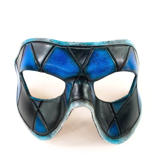 Harlequin Handmade Genuine Leather Mask in Black and Blue - 