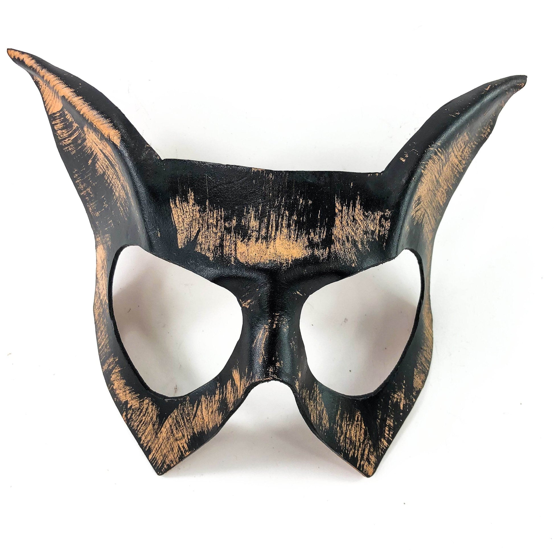 Handmade Genuine Leather Cat Mask in Nude and Black - 