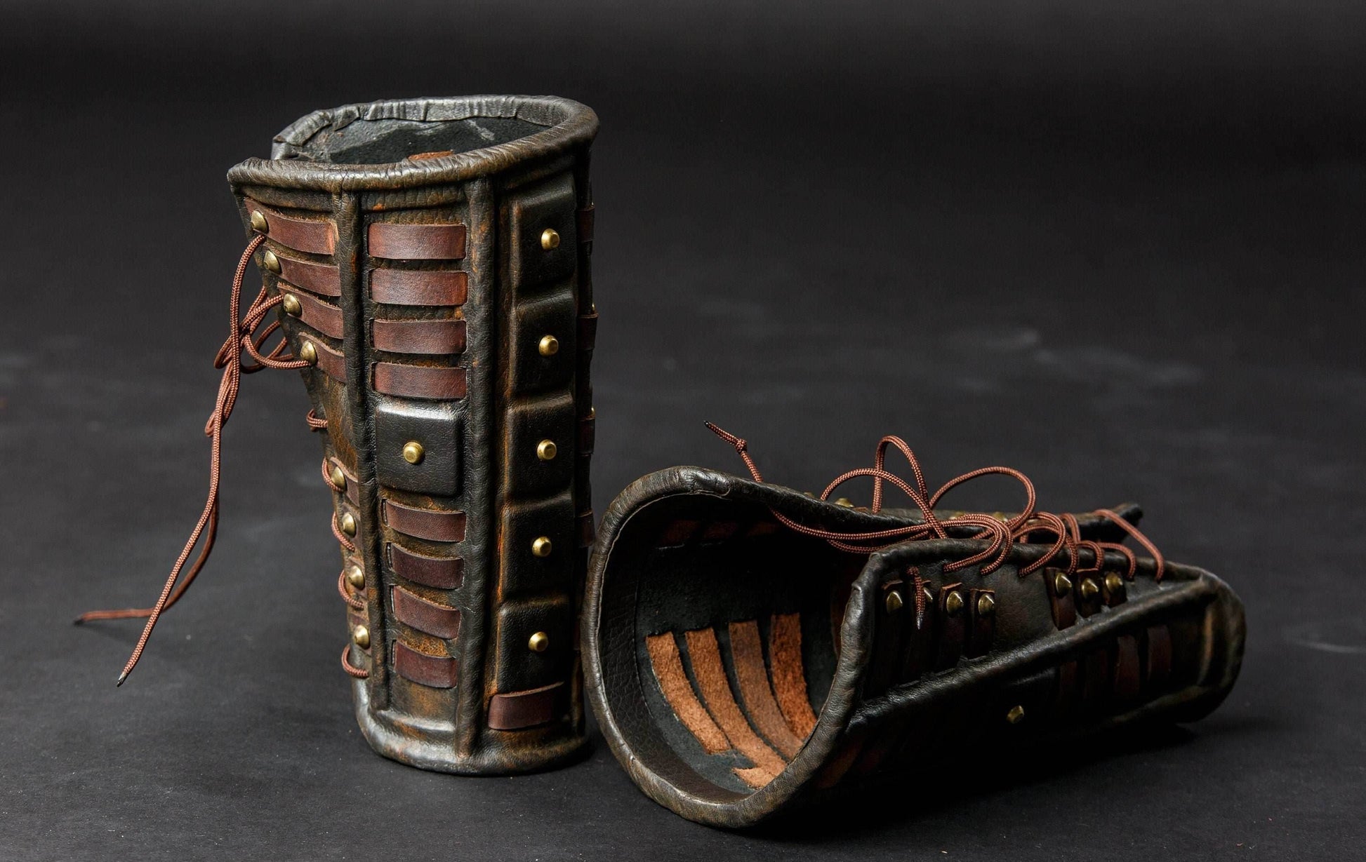 Medieval leather bracers for Larp - for one hand