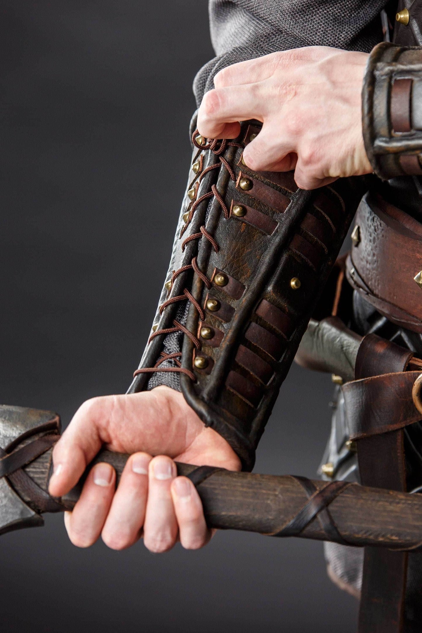 Medieval leather bracers for Larp - for one hand