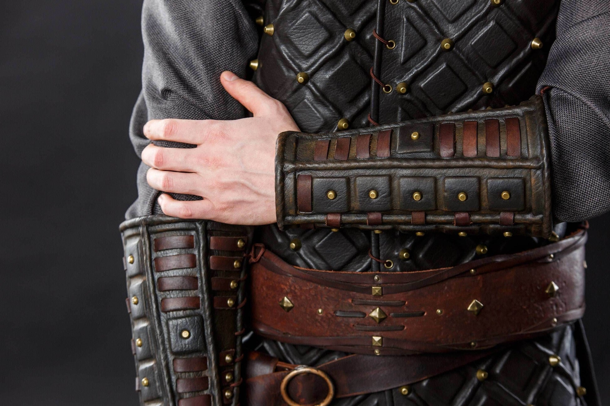 Medieval leather bracers for Larp - for one hand