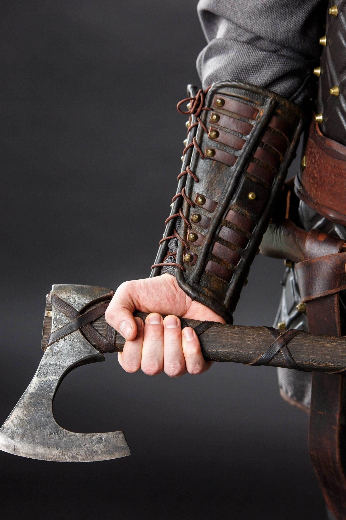 Medieval leather bracers for Larp - for one hand