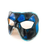 Harlequin Handmade Genuine Leather Mask in Black and Blue - 