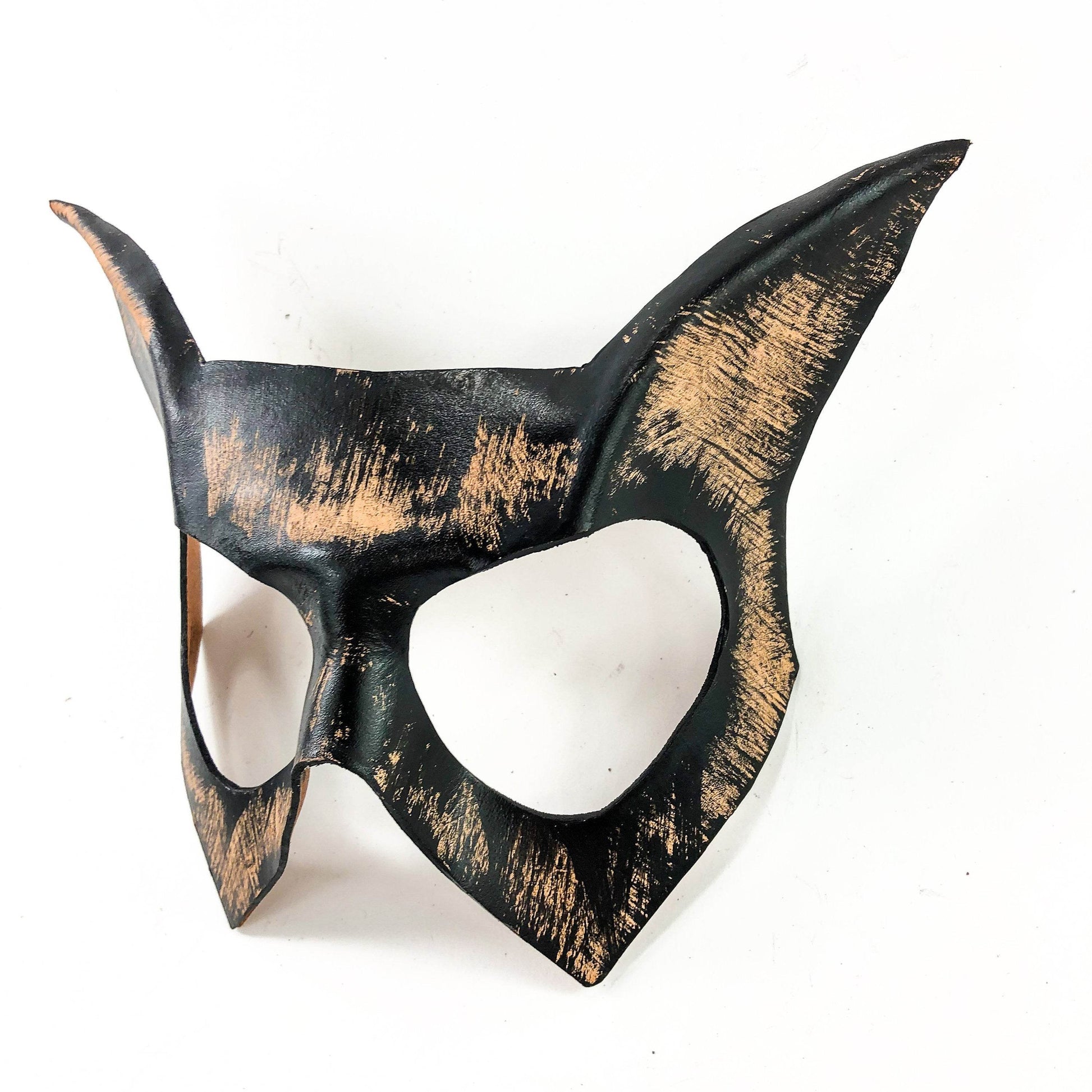 Handmade Genuine Leather Cat Mask in Nude and Black - 