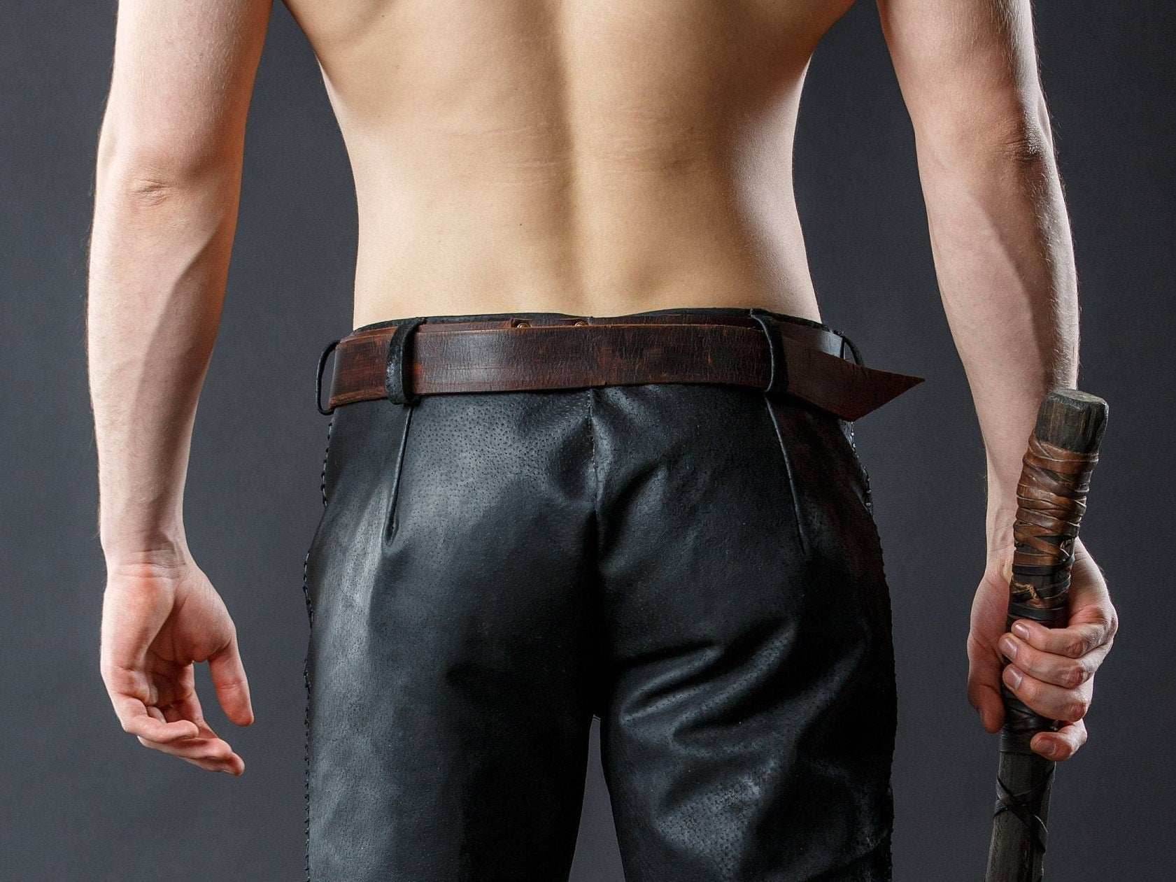 Medieval viking leather belt - Brown