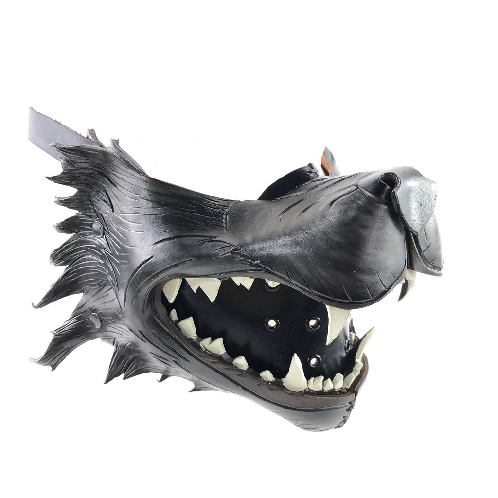 Black Wolf Handmade Genuine Leather Riding Mouth Mask - 