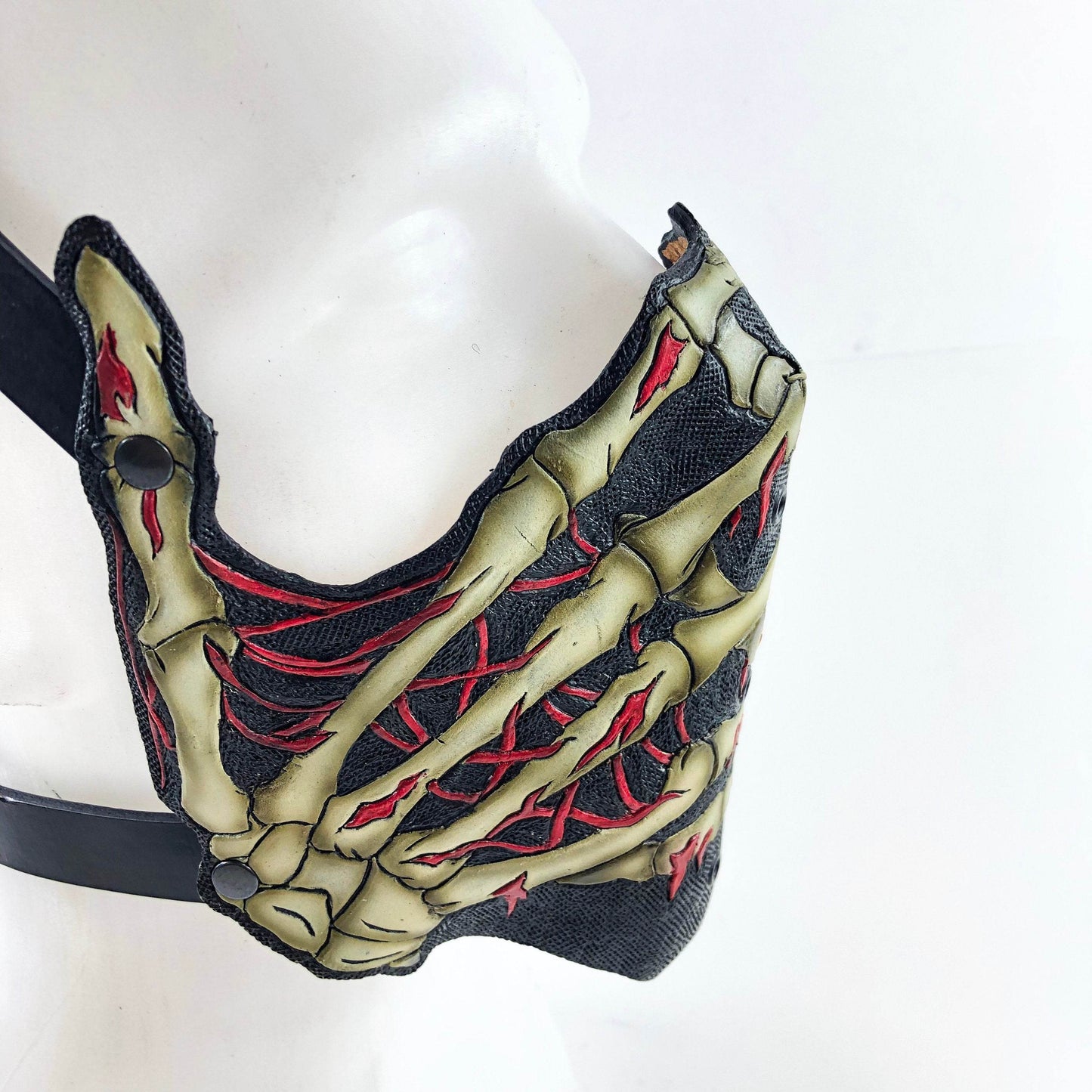 Handcrafted Genuine Leather Skeleton Hand Mask - 