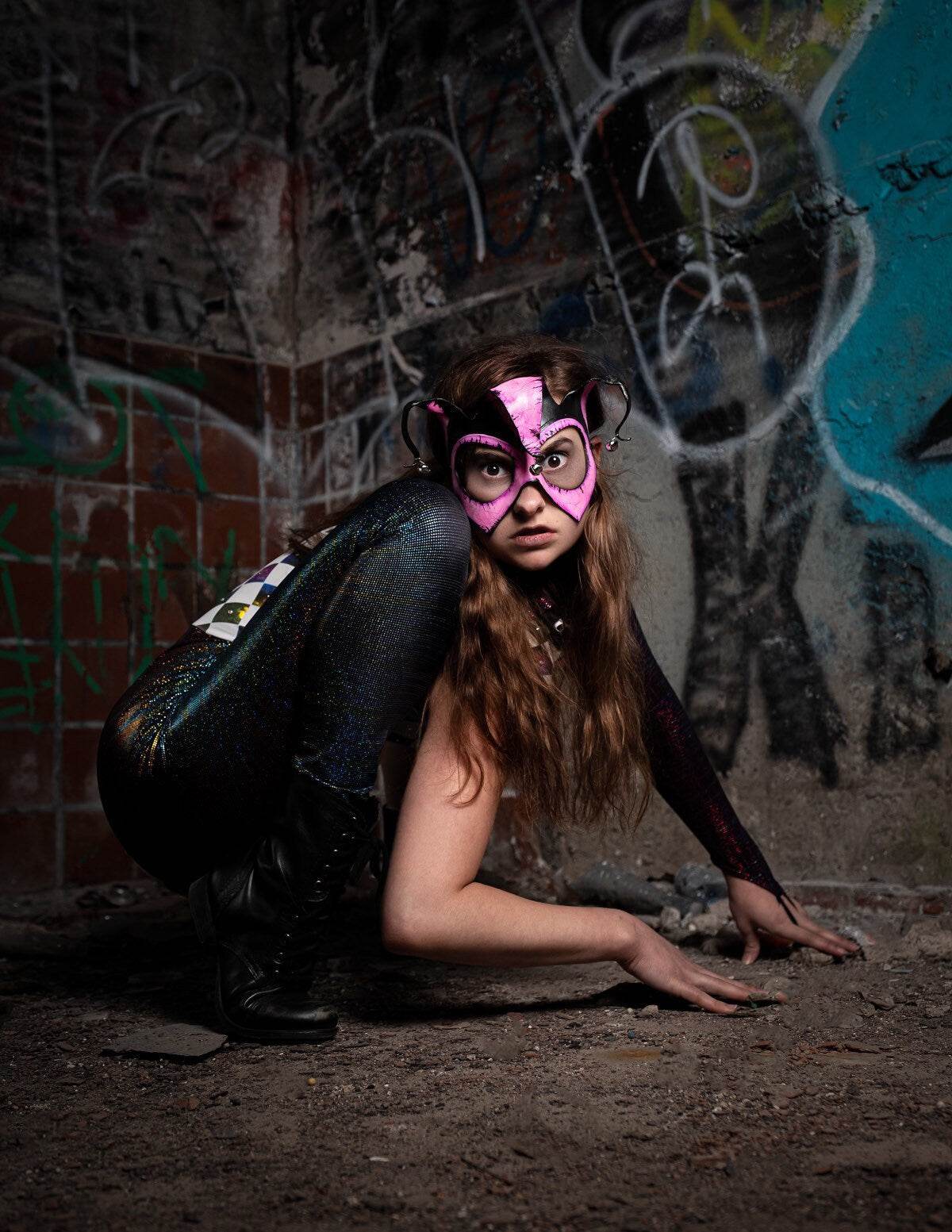 Handmade Genuine Leather 3 Point Jester Mask in Pink - 