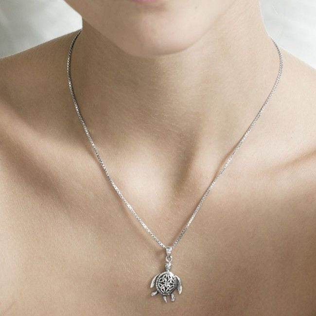 Blue Celtic Turtle Necklace - 18