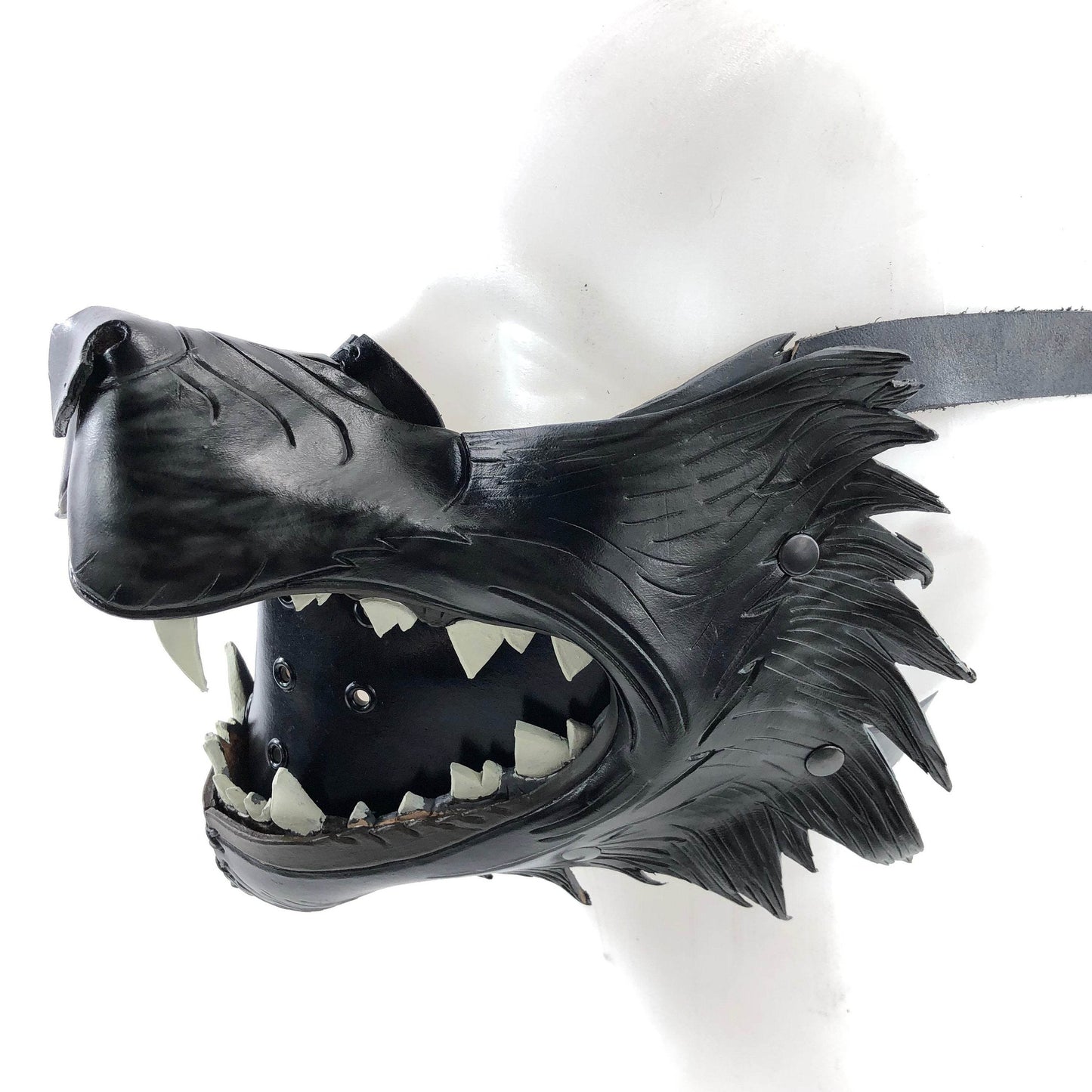 Black Wolf Handmade Genuine Leather Riding Mouth Mask - 