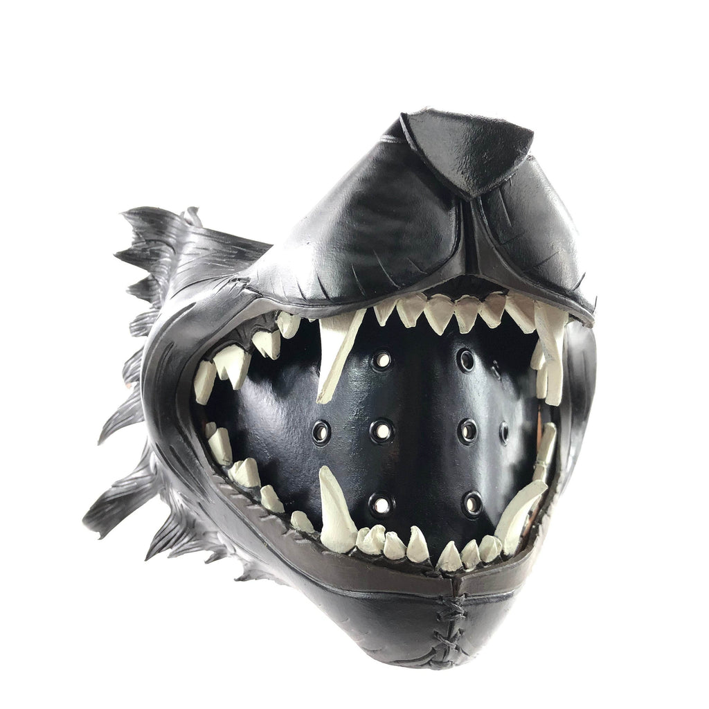 Black Wolf Handmade Genuine Leather Riding Mouth Mask - 
