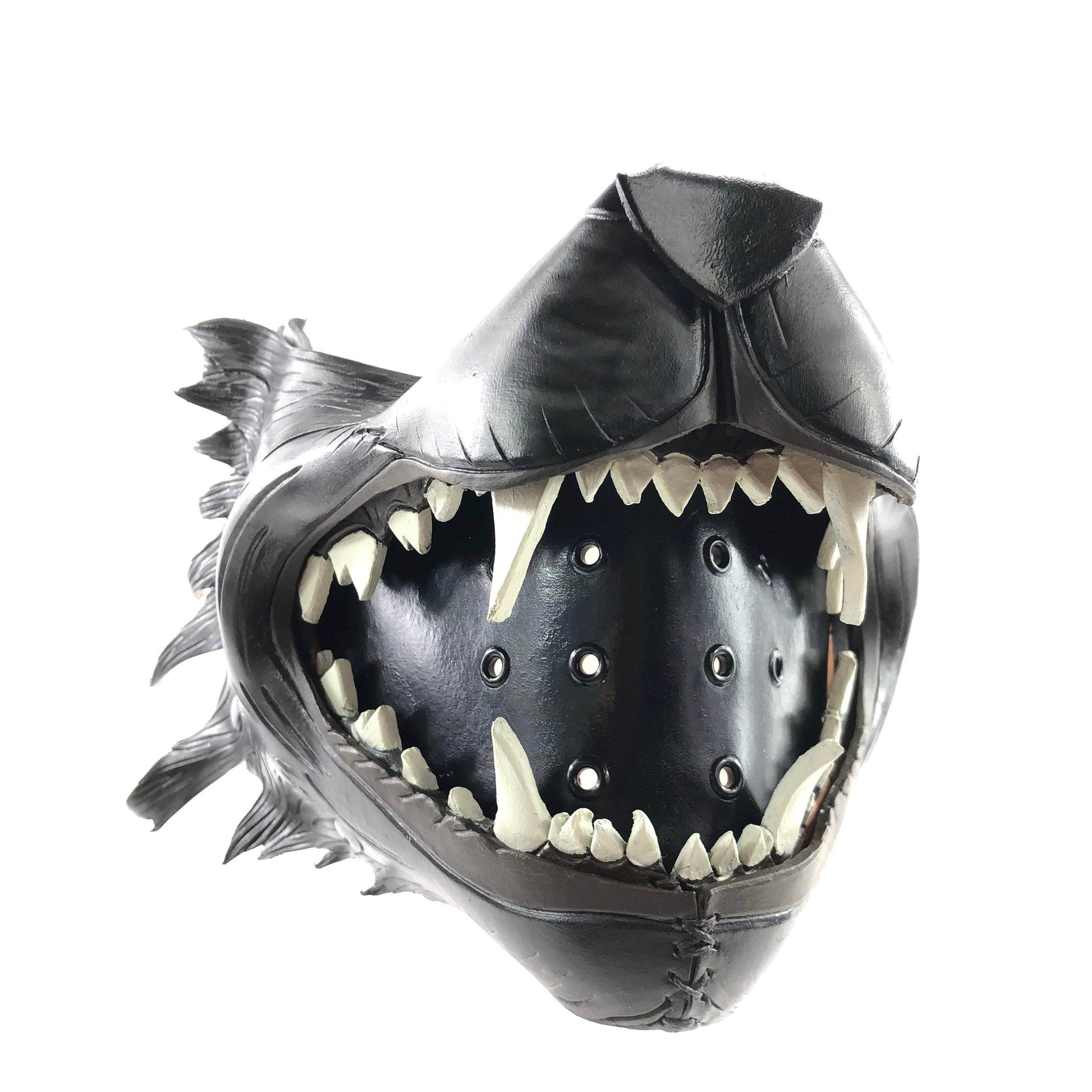 Black Wolf Handmade Genuine Leather Riding Mouth Mask - 