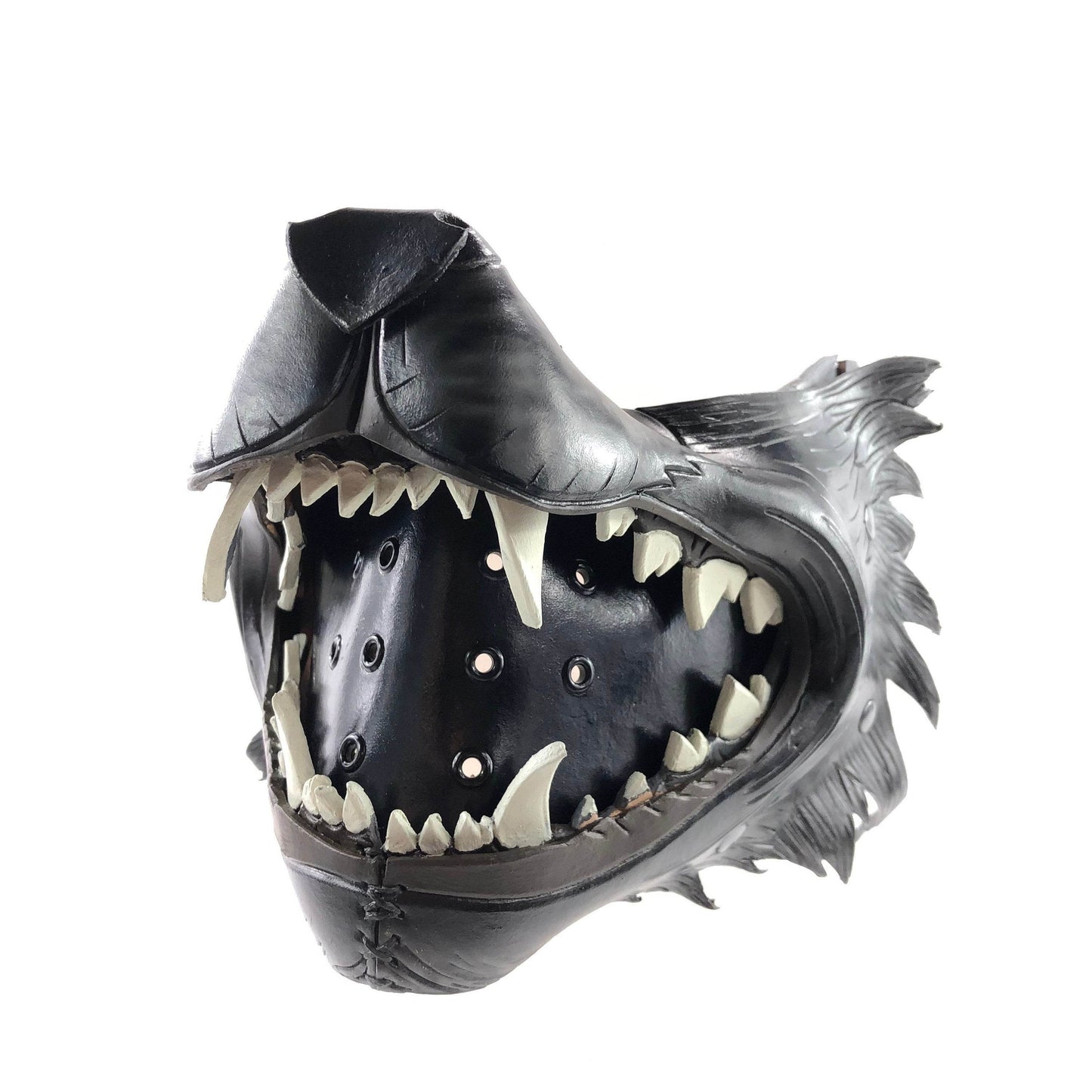 Black Wolf Handmade Genuine Leather Riding Mouth Mask - 
