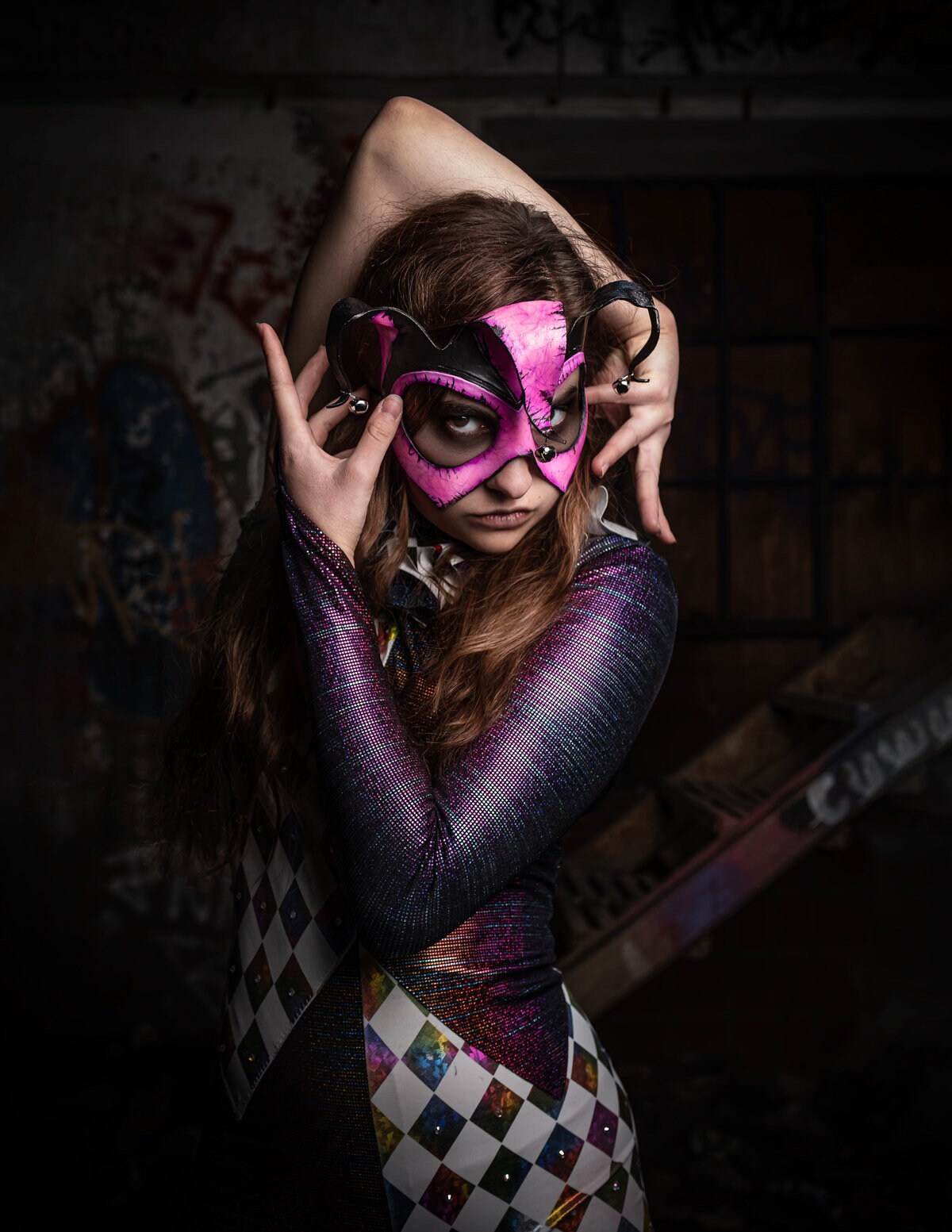 Handmade Genuine Leather 3 Point Jester Mask in Pink - 